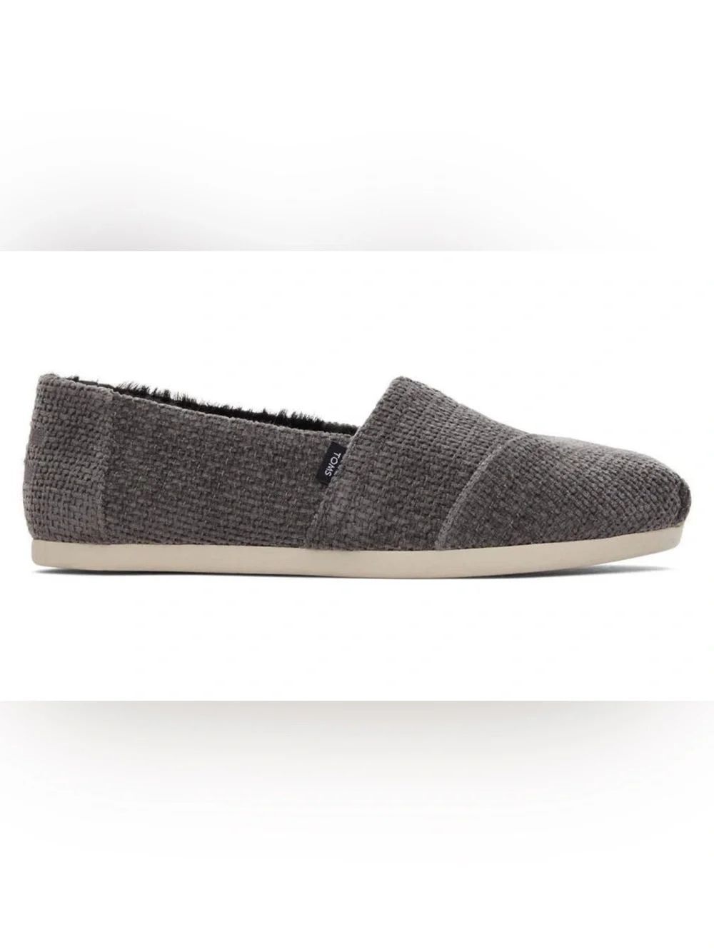 TOMS 8 Alpargata Gray Black Chenille Faux Sherpa Lined Slip On Shoes